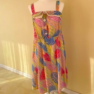 Vintage 80s/90s pastel summer tropical leaf dress